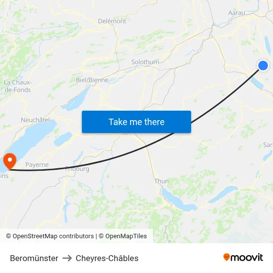 Beromünster to Cheyres-Châbles map