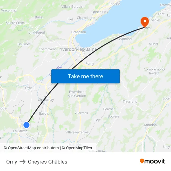 Orny to Cheyres-Châbles map