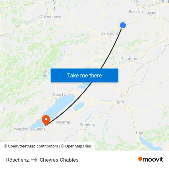Röschenz to Cheyres-Châbles map