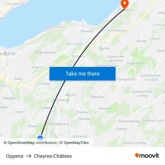 Oppens to Cheyres-Châbles map