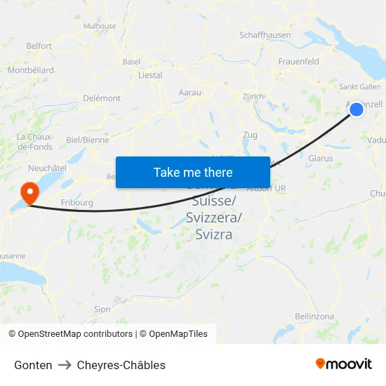 Gonten to Cheyres-Châbles map
