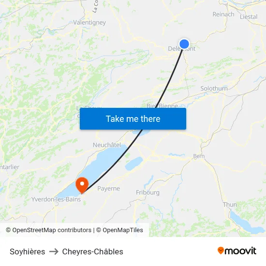 Soyhières to Cheyres-Châbles map