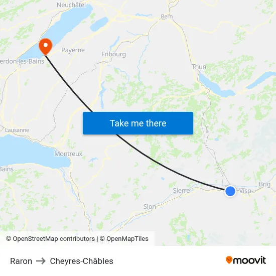 Raron to Cheyres-Châbles map
