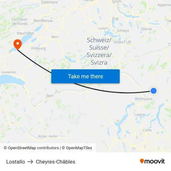 Lostallo to Cheyres-Châbles map