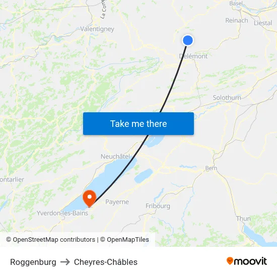 Roggenburg to Cheyres-Châbles map