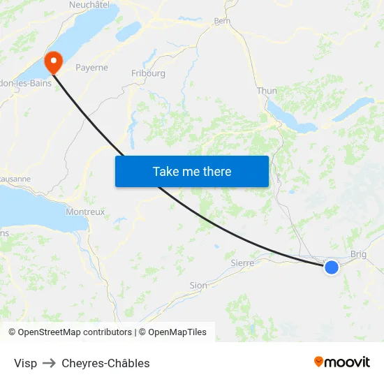 Visp to Cheyres-Châbles map