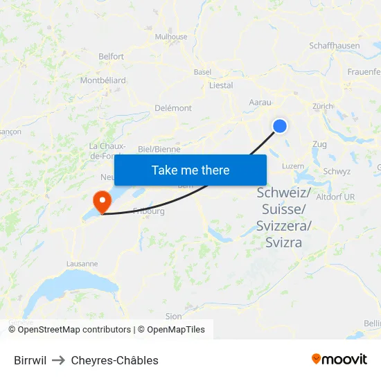 Birrwil to Cheyres-Châbles map
