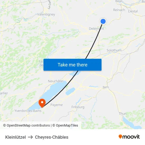 Kleinlützel to Cheyres-Châbles map