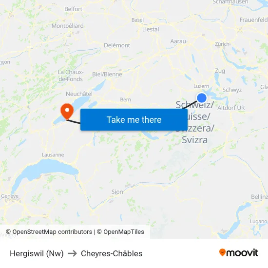 Hergiswil (Nw) to Cheyres-Châbles map