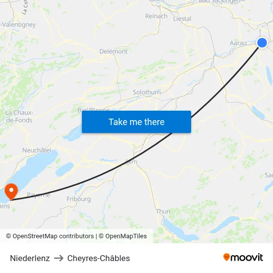 Niederlenz to Cheyres-Châbles map