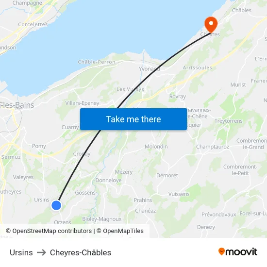 Ursins to Cheyres-Châbles map