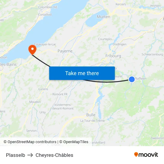Plasselb to Cheyres-Châbles map