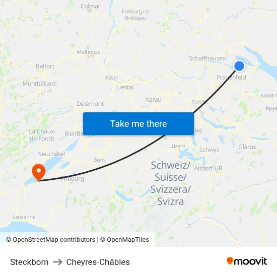 Steckborn to Cheyres-Châbles map