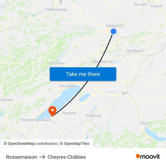 Rossemaison to Cheyres-Châbles map