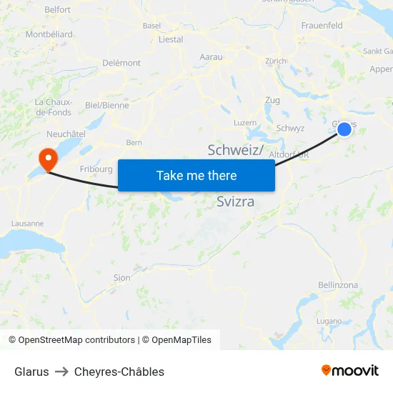 Glarus to Cheyres-Châbles map