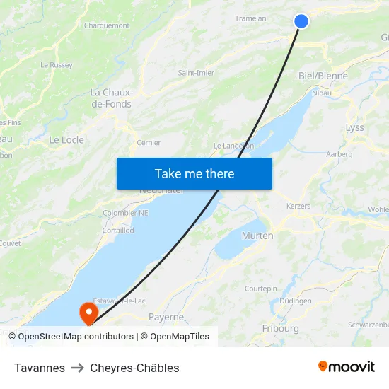 Tavannes to Cheyres-Châbles map