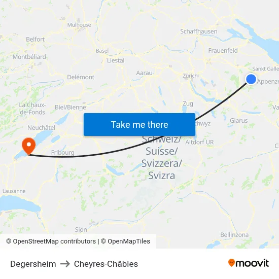 Degersheim to Cheyres-Châbles map
