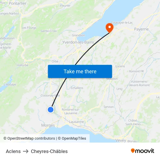 Aclens to Cheyres-Châbles map