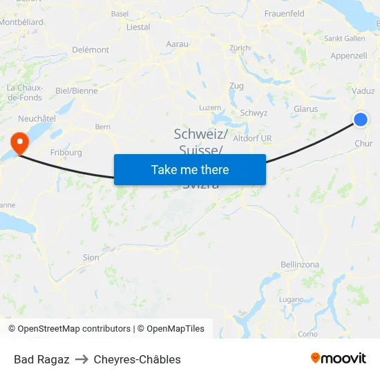 Bad Ragaz to Cheyres-Châbles map