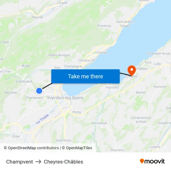 Champvent to Cheyres-Châbles map