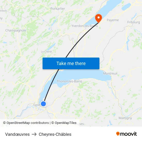 Vandœuvres to Cheyres-Châbles map