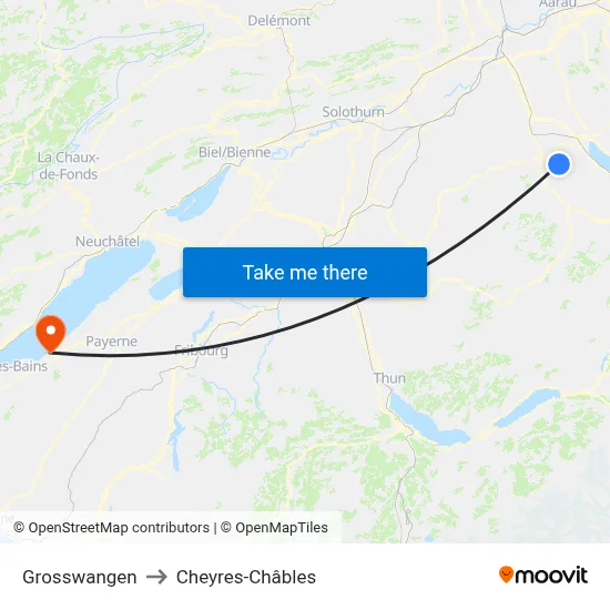 Grosswangen to Cheyres-Châbles map