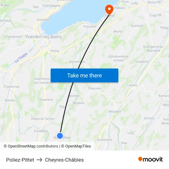 Poliez-Pittet to Cheyres-Châbles map