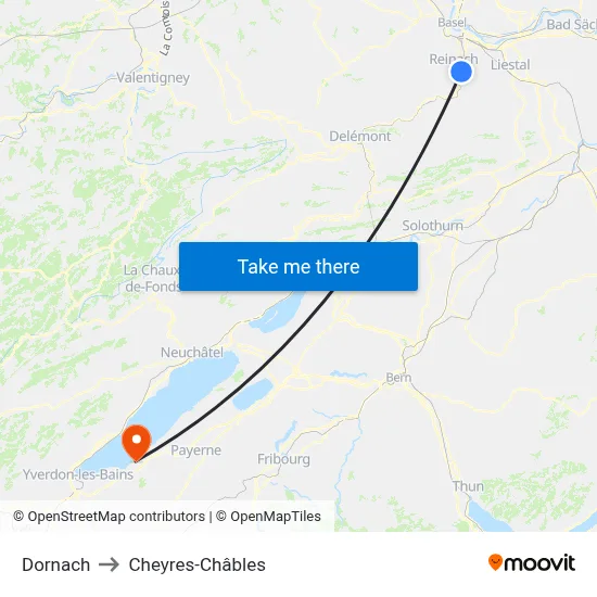 Dornach to Cheyres-Châbles map