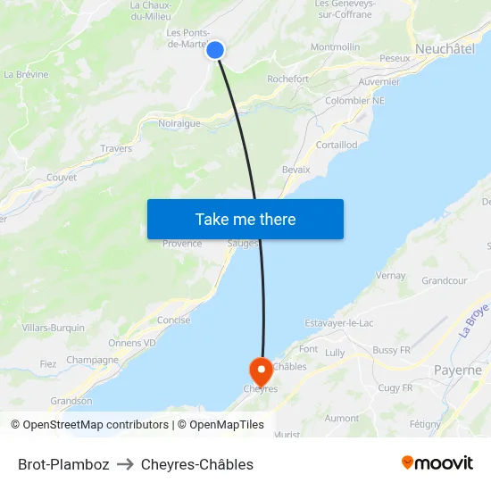 Brot-Plamboz to Cheyres-Châbles map