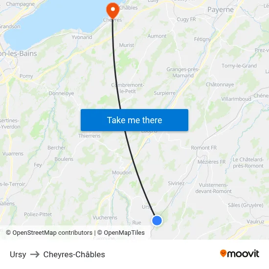 Ursy to Cheyres-Châbles map