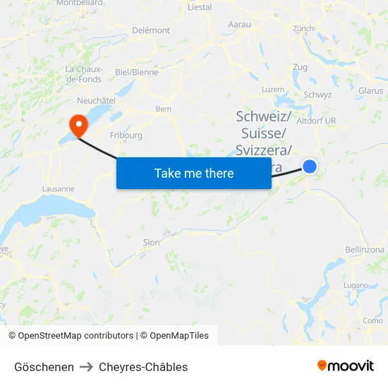 Göschenen to Cheyres-Châbles map