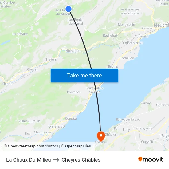 La Chaux-Du-Milieu to Cheyres-Châbles map