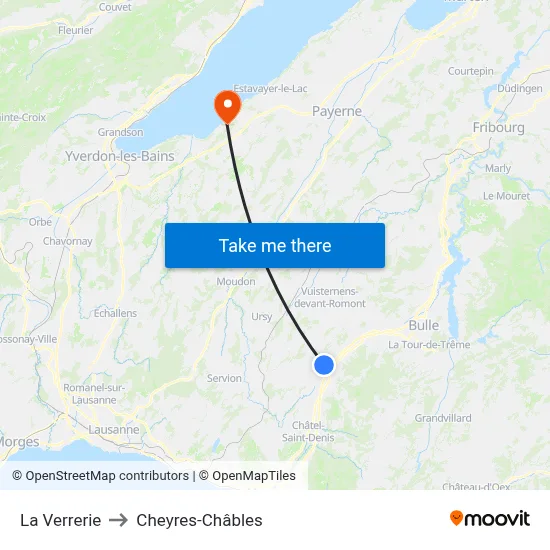 La Verrerie to Cheyres-Châbles map