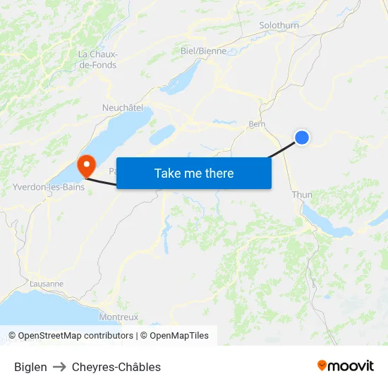 Biglen to Cheyres-Châbles map