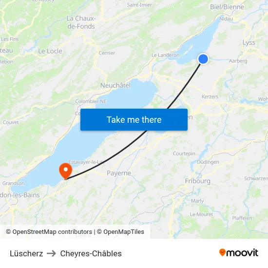 Lüscherz to Cheyres-Châbles map