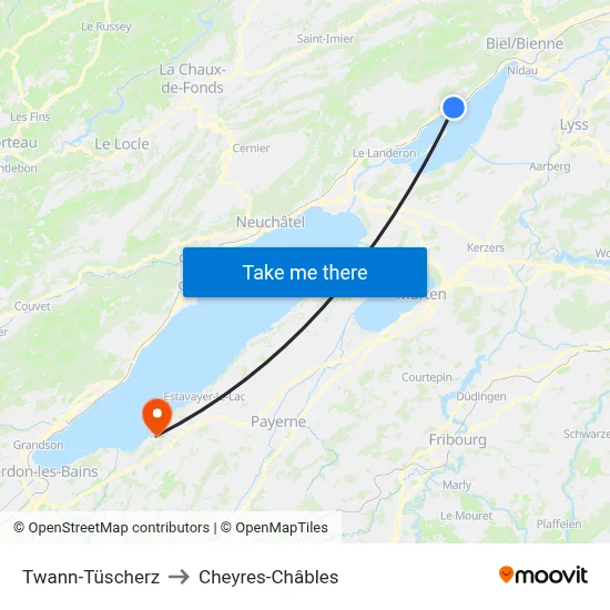 Twann-Tüscherz to Cheyres-Châbles map
