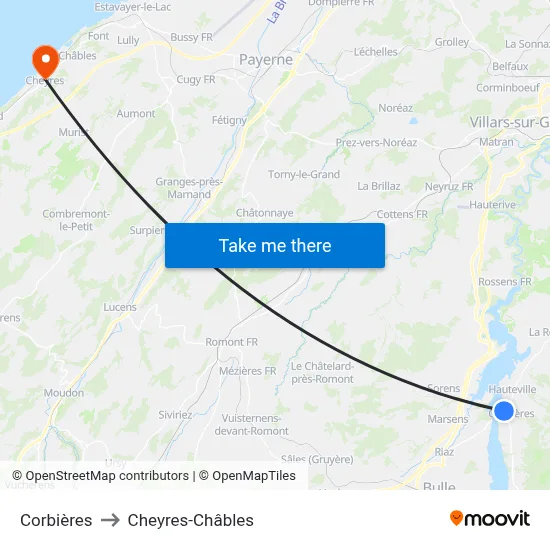 Corbières to Cheyres-Châbles map