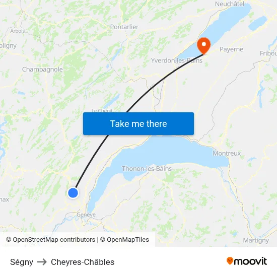 Ségny to Cheyres-Châbles map