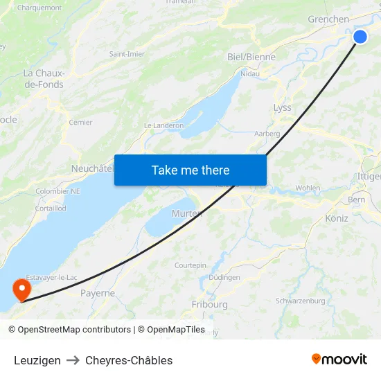 Leuzigen to Cheyres-Châbles map