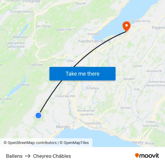 Ballens to Cheyres-Châbles map