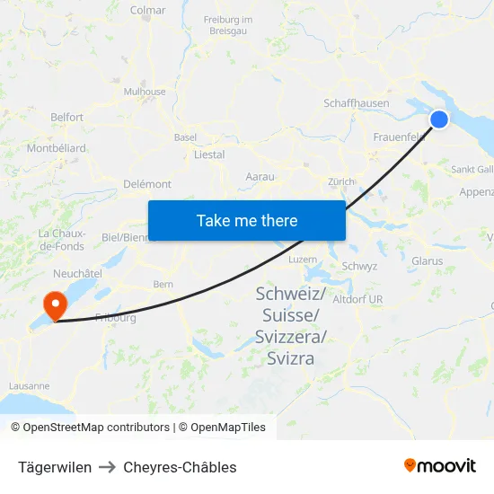 Tägerwilen to Cheyres-Châbles map