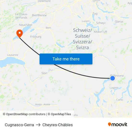 Cugnasco-Gerra to Cheyres-Châbles map