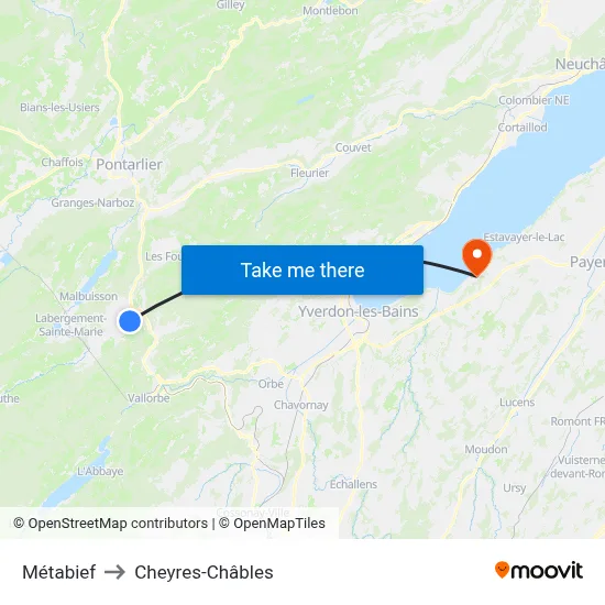 Métabief to Cheyres-Châbles map