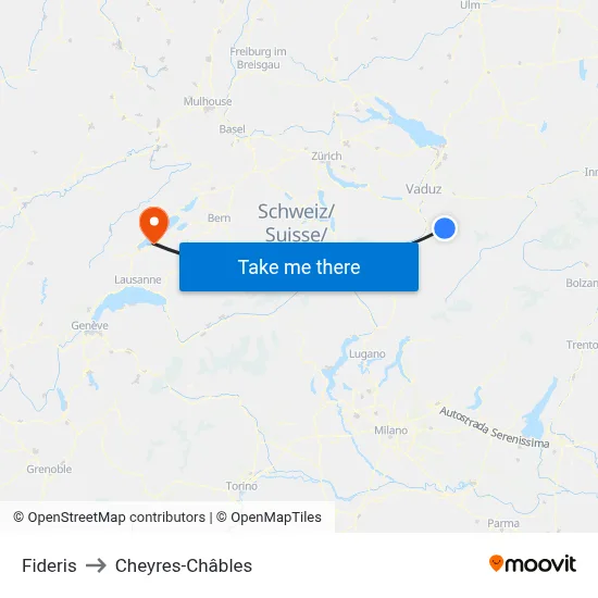 Fideris to Cheyres-Châbles map