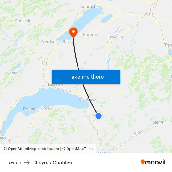 Leysin to Cheyres-Châbles map