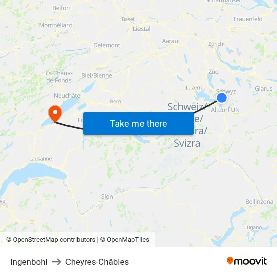 Ingenbohl to Cheyres-Châbles map
