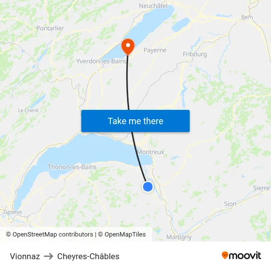 Vionnaz to Cheyres-Châbles map