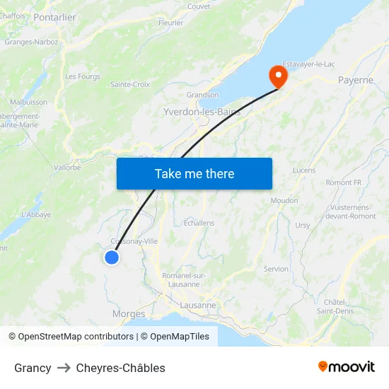 Grancy to Cheyres-Châbles map