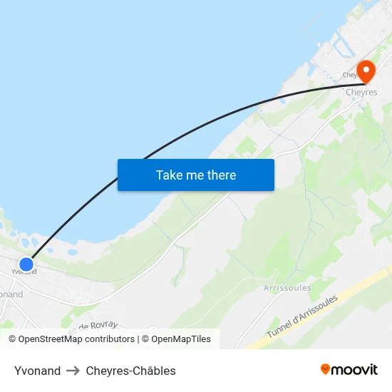 Yvonand to Cheyres-Châbles map