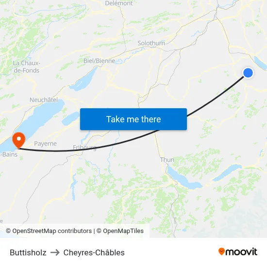 Buttisholz to Cheyres-Châbles map